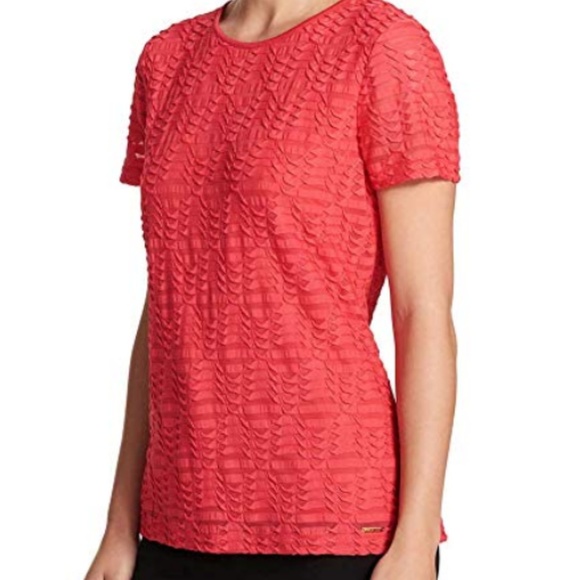 Calvin Klein Women's Stretch Textured Tee Shirt - Picture 2 of 5